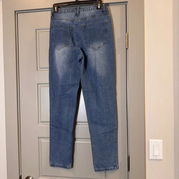 NWT NASTY GAL | Distressed Blue Jeans High Rise Straight Leg Women’s Size 4 - Picture 2 of 11
